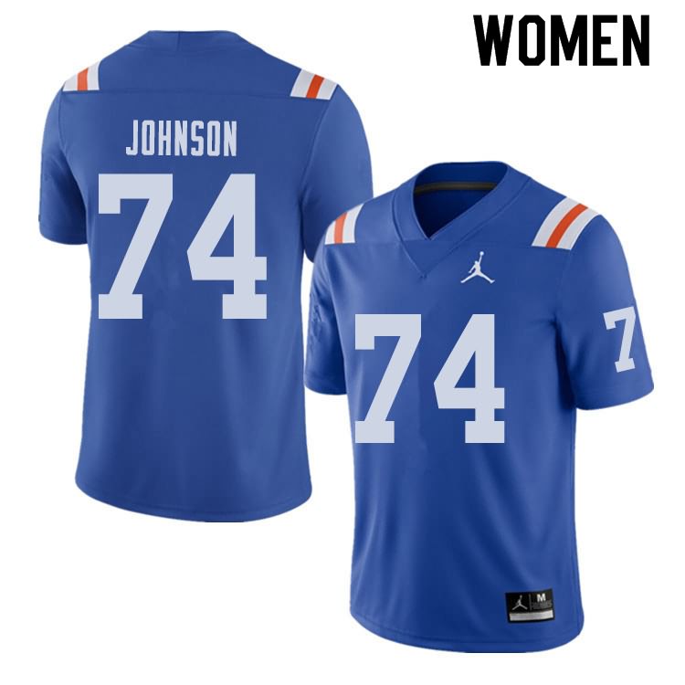 Women's NCAA Florida Gators Fred Johnson #74 Stitched Authentic Alternate Jordan Brand Royal Throwback College Football Jersey DTY3065OK